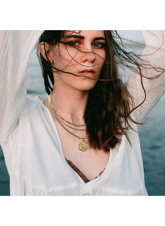 LANE WOODS 18K Gold Plated Necklaces For Women - Multilayer Coin Medallion Pendant Necklace Adjustable Layering Choker Necklaces Chain Set Jewelry - Image 5
