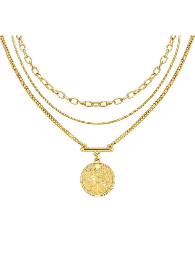 LANE WOODS 18K Gold Plated Necklaces For Women - Multilayer Coin Medallion Pendant Necklace Adjustable Layering Choker Necklaces Chain Set Jewelry - Image 1