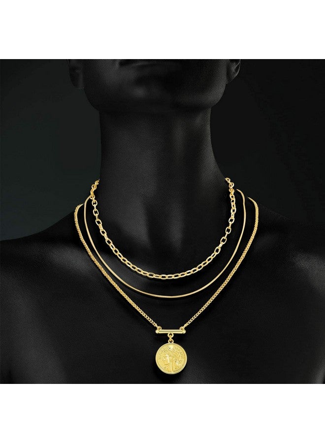 LANE WOODS 18K Gold Plated Necklaces For Women - Multilayer Coin Medallion Pendant Necklace Adjustable Layering Choker Necklaces Chain Set Jewelry - Image 4