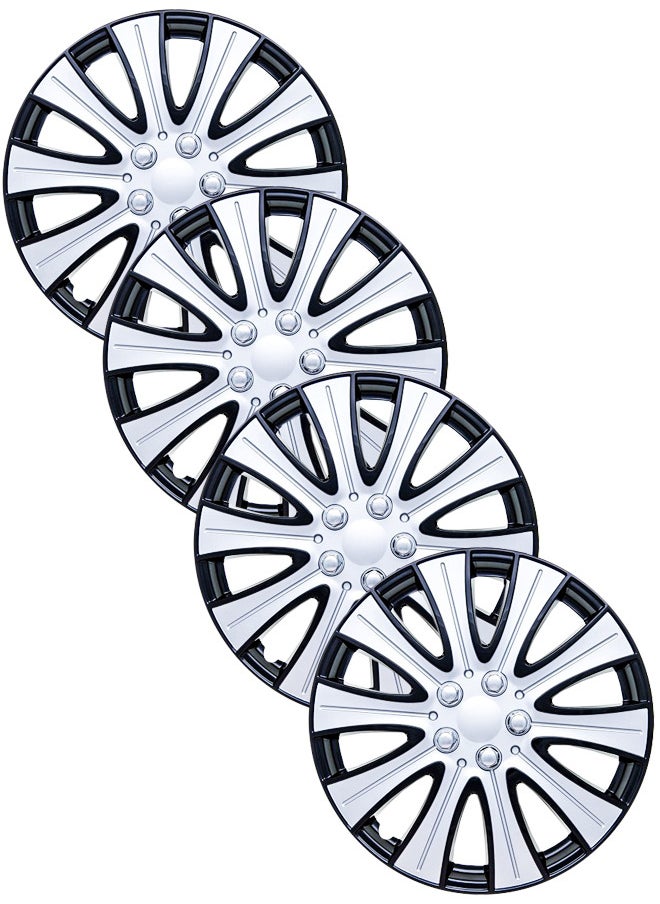 EMTC Pack of 4 EM-3140 Taiwan Wheel Cover | 14" Inch | Black Silver Universal Nested Style  - Image 1