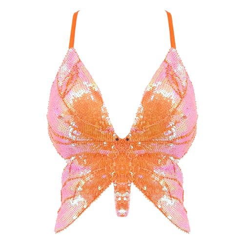 Mocure Womens Sparkly Butterfly Sequin Crop Tops Sexy Trendy Sleeveless Cute Butterfly Halter Tops Rave - Image 1