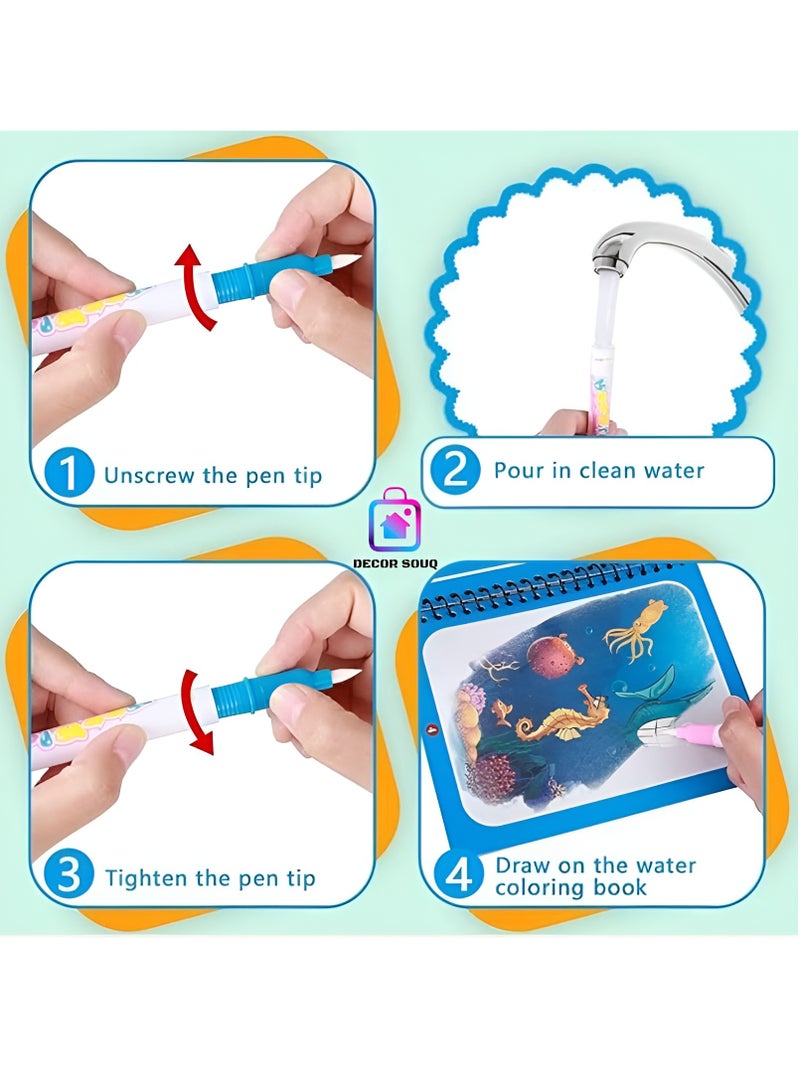 سوق الديكور كتاب تلوين مائي سحري للأطفال، كتاب رسم حيوانات قابل لإعادة الاستخدام مع قلم مائي، تعلم الرسم، ألعاب رسم للأطفال، صديق للبيئة، مادة غير سامة - Image 5