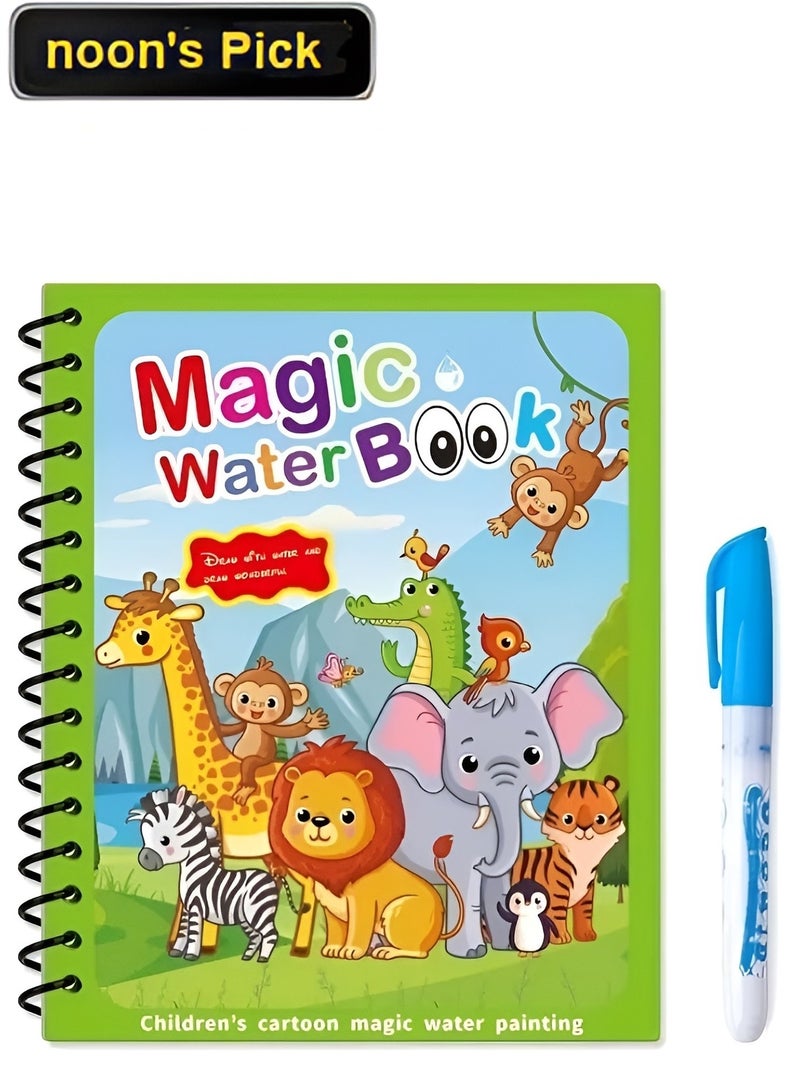 سوق الديكور كتاب تلوين مائي سحري للأطفال، كتاب رسم حيوانات قابل لإعادة الاستخدام مع قلم مائي، تعلم الرسم، ألعاب رسم للأطفال، صديق للبيئة، مادة غير سامة - Image 1