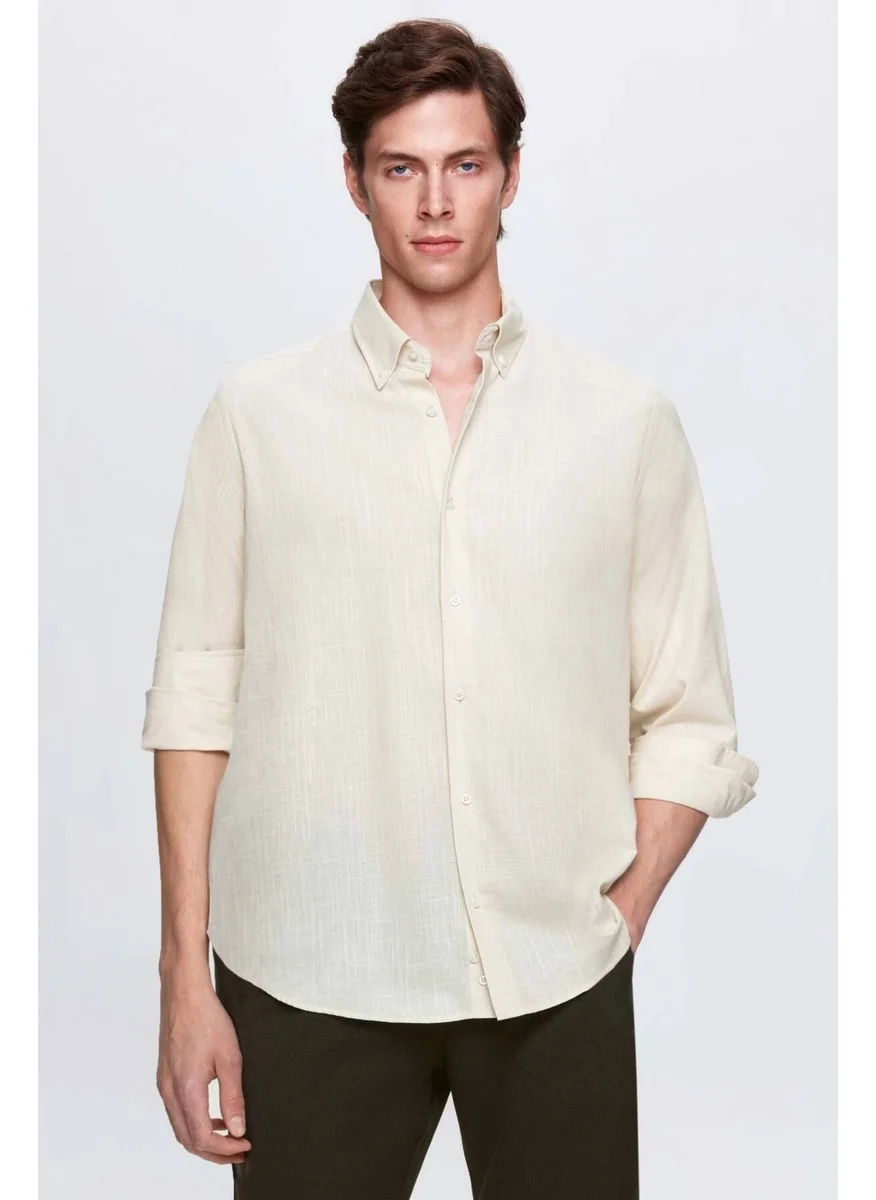 D'S DAMAT Comfort Beige Button-down Collar Relaxed Cut Linen Look 100% Cotton Shirt 2HC02ORT64265