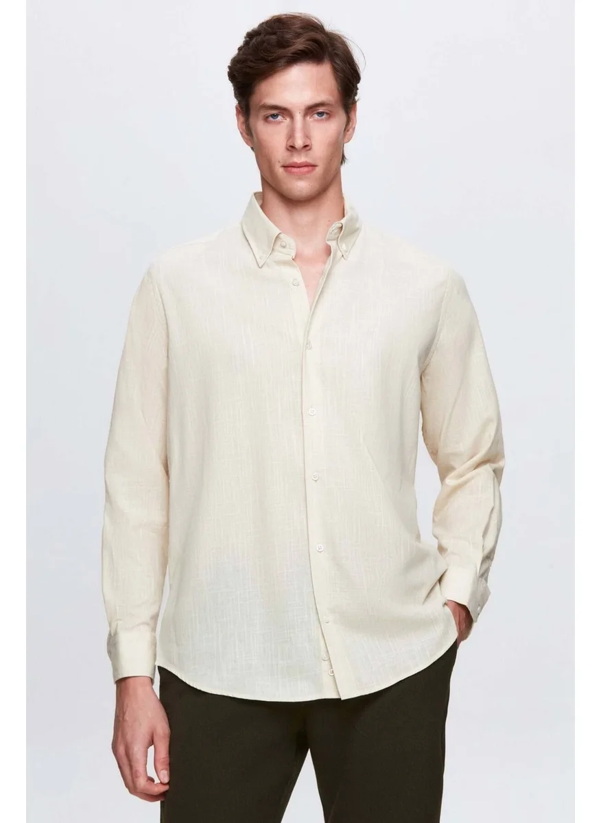 D'S DAMAT Comfort Beige Button-down Collar Relaxed Cut Linen Look 100% Cotton Shirt 2HC02ORT64265