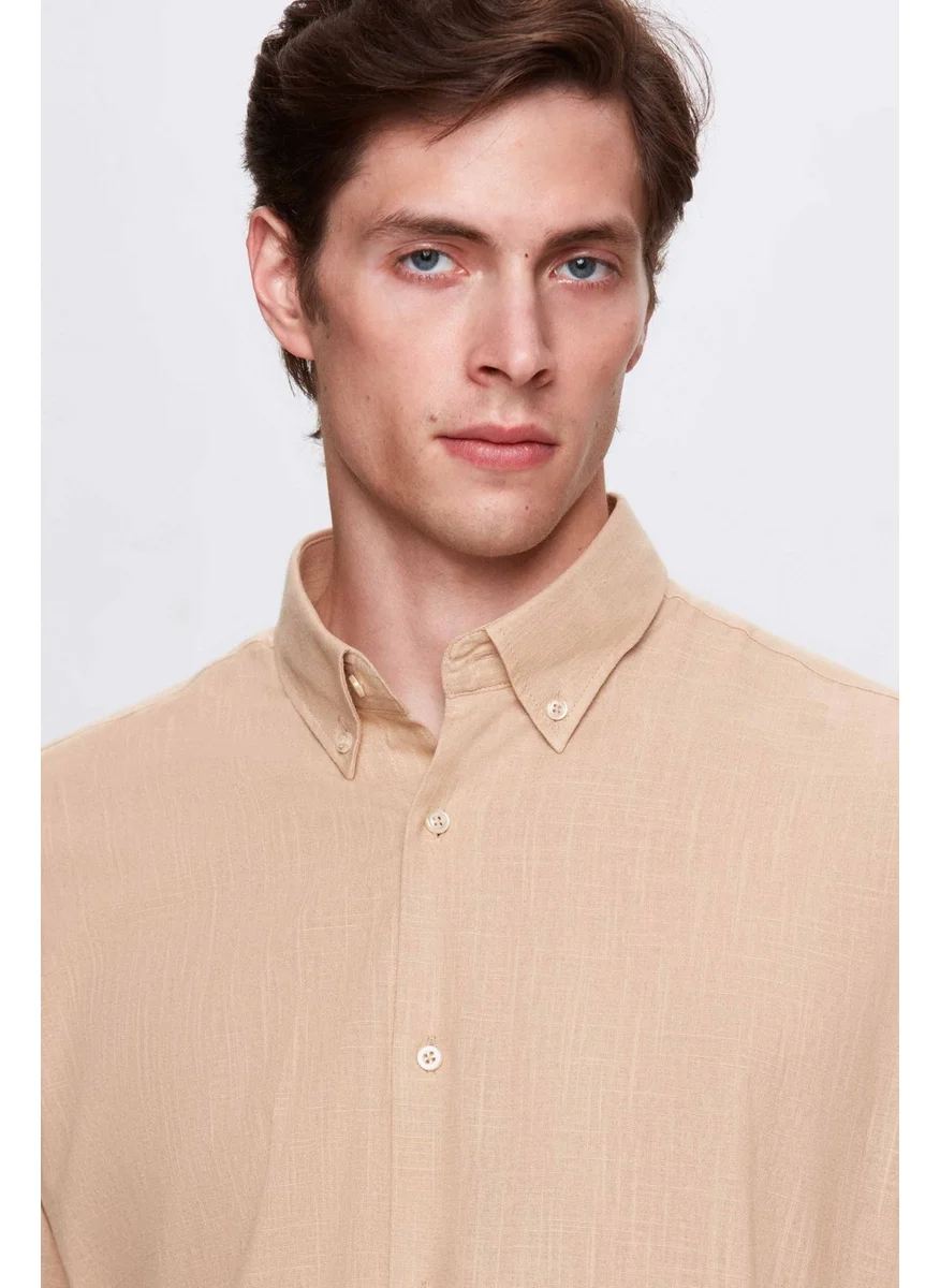 D'S DAMAT Comfort Mink Button-down Collar Relaxed Cut Linen Look 100% Cotton Shirt 2HC02ORT64265