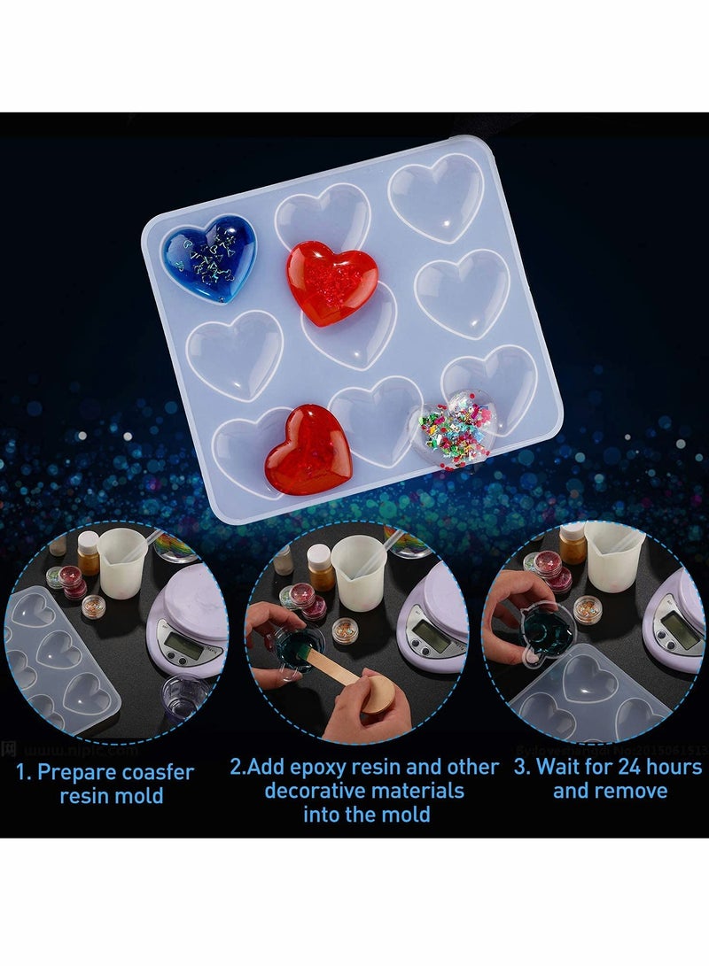 Excefore قوالب مصبوبة على شكل قلب مزخرفة لجهاز مفاتيح كارانش، مصبوبة سيليكون لقلب، قالب إبوكسي، قالب مجوهرات على شكل قلب لصنع الحلي (2 قطعة) - Image 4