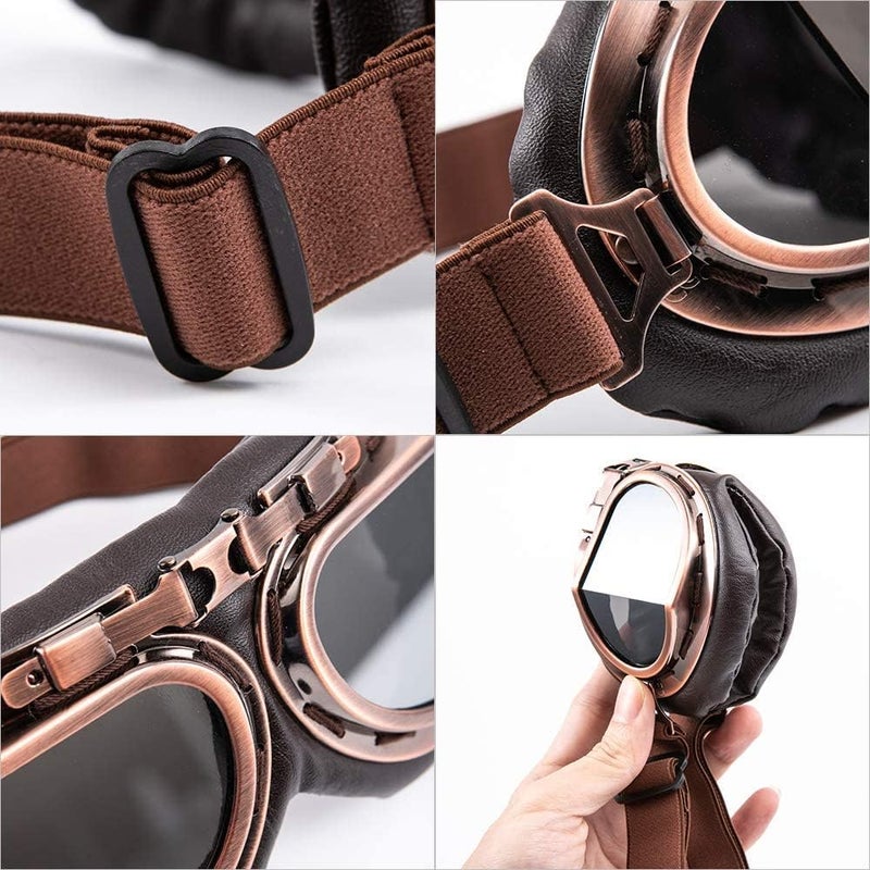 MUXSAM Vintage Motorcycle Goggles, ATV Motocross Goggles, Dirt Bike Racing Riding Off Road Scooter Glasses, Windproof Dustproof Eyewear for Adults Men Women, Copper Frame Silver Lens - Image 5