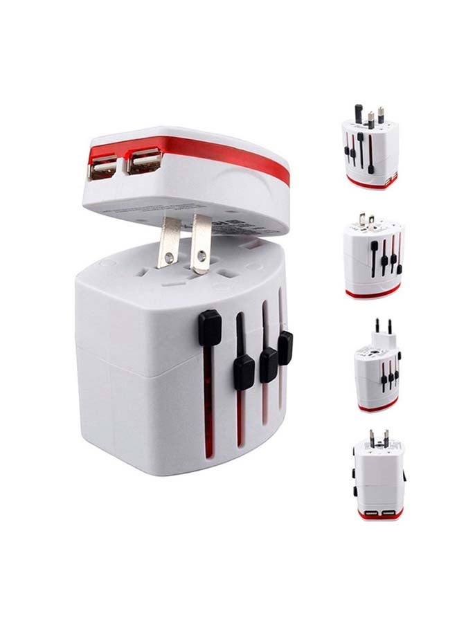 إنتاج محوّل طاقة شامل للسفر مع منفذ USB مزدوج للشحن أبيض - Image 1