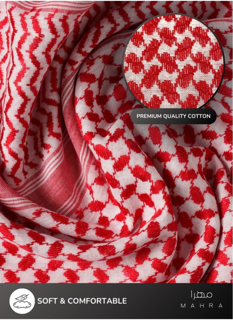 Generic 4-Piece Keffiyeh Set | Red & White, Black & White, Plain White Ghatra & Black Headband | Classic Middle Eastern Headwear for Ceremonies, Outdoor Activities & Daily Style | Keffiyeh (55x55 inches) with Headband (22 inches)  - Image 2