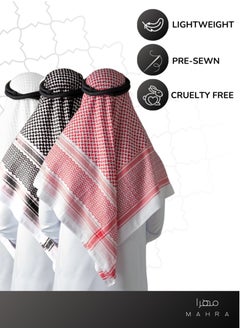 Generic 4-Piece Keffiyeh Set | Red & White, Black & White, Plain White Ghatra & Black Headband | Classic Middle Eastern Headwear for Ceremonies, Outdoor Activities & Daily Style | Keffiyeh (55x55 inches) with Headband (22 inches)  - Image 3