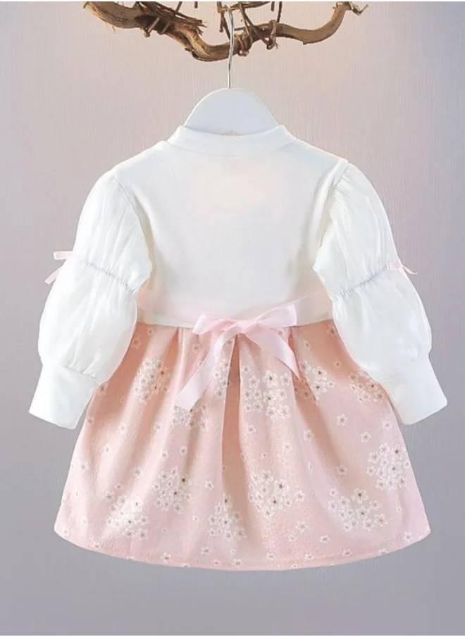 YUNIQEE Peach Fit & Flare Crew Neck Floral Dress