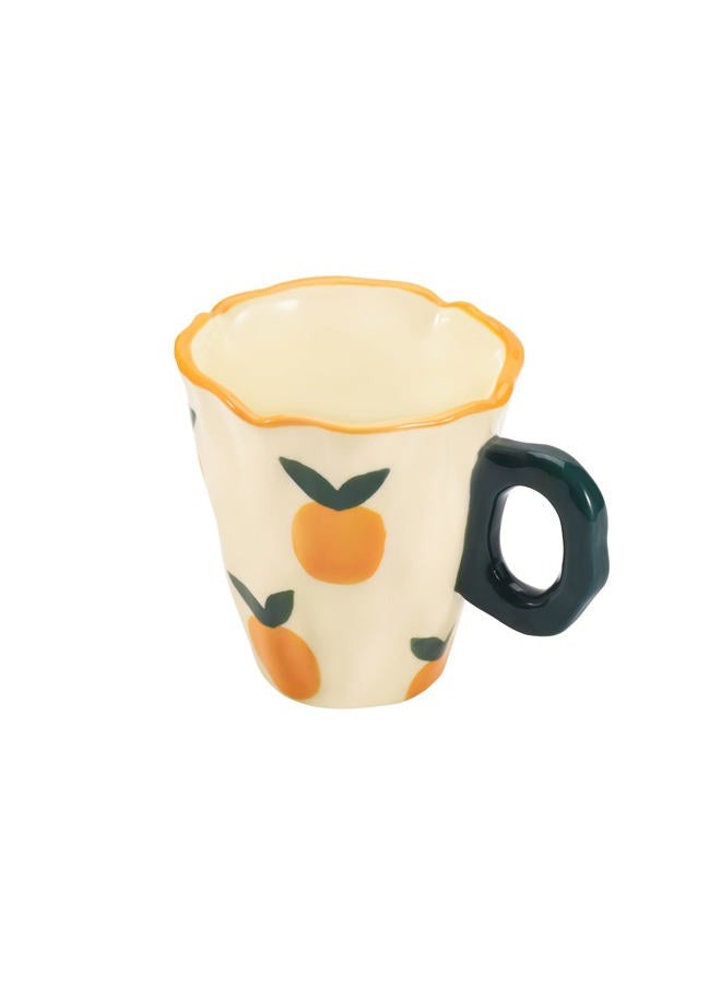 Koythin Ceramic Coffee Mug, Hand-painted Irregular Novelty Coffee Cup for Office and Home, Dishwasher and Microwave Safe, 10 oz/300 ml for Latte Tea Milk (Fresh Orange) - Image 1