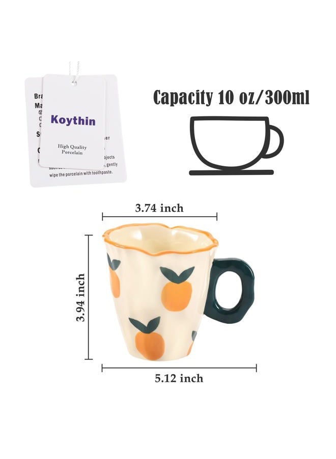 Koythin Ceramic Coffee Mug, Hand-painted Irregular Novelty Coffee Cup for Office and Home, Dishwasher and Microwave Safe, 10 oz/300 ml for Latte Tea Milk (Fresh Orange) - Image 2