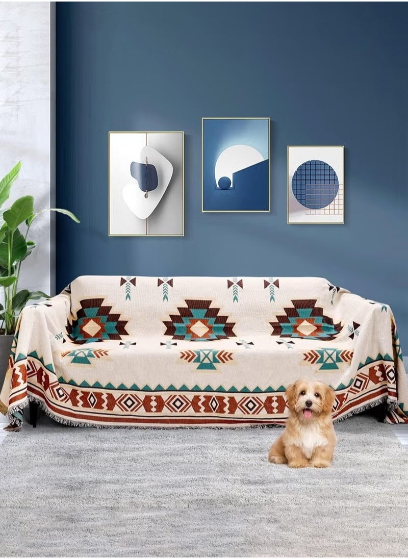 MIXDE Weave Sofa Cover Double Side Slipcover Fashion Geometric Pattern Couch Covers for 3 Seater Sofa Blanket for Bed Washable Soft Throw Blanket for Bed Non-Slip Large Size 180 * 300CM  - Image 1