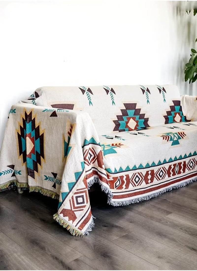 MIXDE Weave Sofa Cover Double Side Slipcover Fashion Geometric Pattern Couch Covers for 3 Seater Sofa Blanket for Bed Washable Soft Throw Blanket for Bed Non-Slip Large Size 180 * 300CM  - Image 2