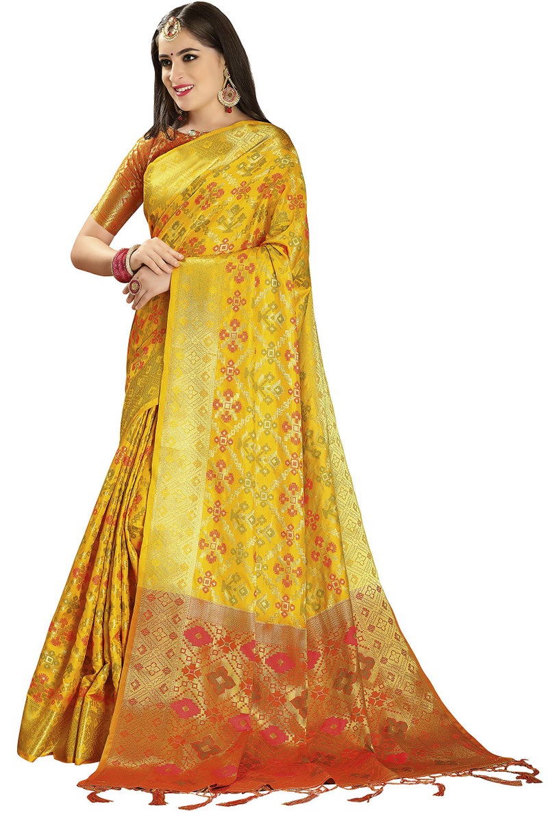 EthnicJunction Women's Silk Kanjeevaram Woven Saree With Blouse Piece | Wedding Saree - Image 3