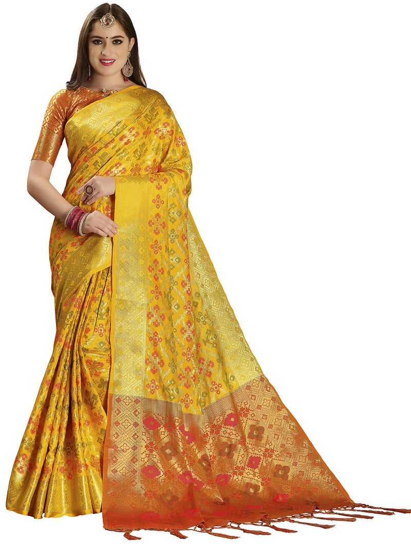 EthnicJunction Women's Silk Kanjeevaram Woven Saree With Blouse Piece | Wedding Saree - Image 1