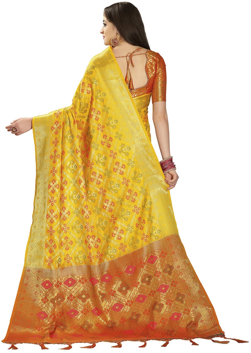EthnicJunction Women's Silk Kanjeevaram Woven Saree With Blouse Piece | Wedding Saree - Image 4