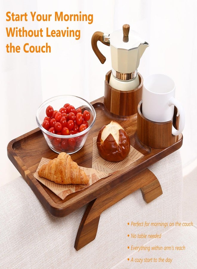 Acanacle 4-in-1 Acacia Couch Arm Table with Removable Cheese Board, Stability-Enhanced Sofa Armrest Tray with 360° Rotating Dual Cup Holders & Phone Stand, Side Table for Drinks & Snacks, 15.7"x9.8" - Image 3