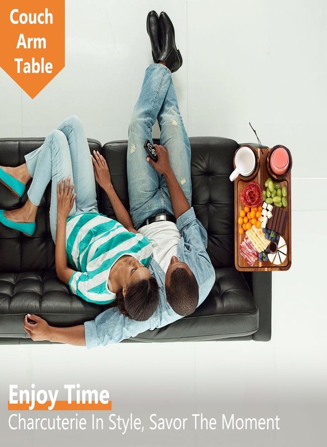 Acanacle 4-in-1 Acacia Couch Arm Table with Removable Cheese Board, Stability-Enhanced Sofa Armrest Tray with 360° Rotating Dual Cup Holders & Phone Stand, Side Table for Drinks & Snacks, 15.7"x9.8" - Image 4