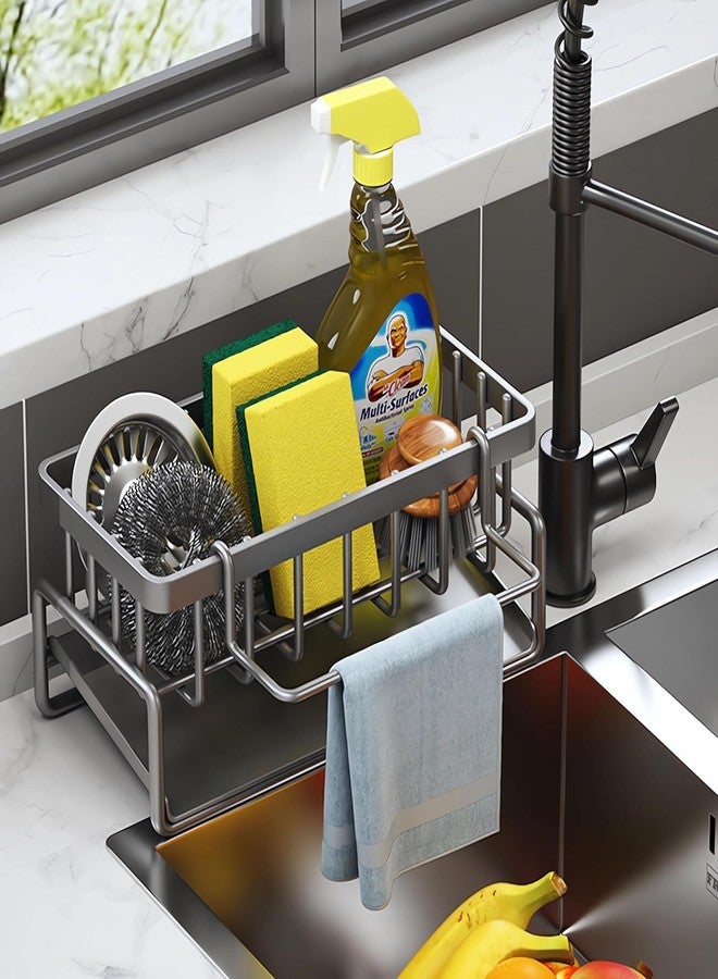 KANUPRIYA Sink Organiser Caddy with Sponge Holder, Dish Soap Dispenser Stand, Kitchen Counter Storage Rack, Grey - Image 1