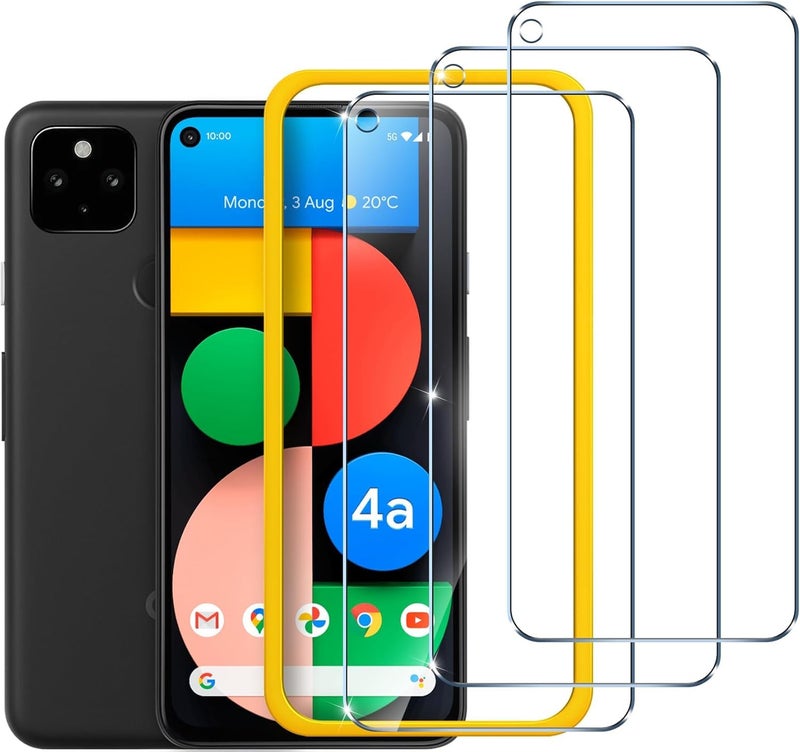ivoler 3-Pack Screen Protector Tempered Glass for Google Pixel 4a 5G (6.2 inch)[Fingerprint Unlock Compatible] [Not for 4G] with Easy Installation Frame 9H Hardness Bubble Free for Pixel 4a 5G - Image 1