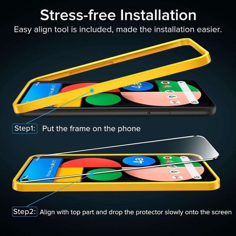 ivoler 3-Pack Screen Protector Tempered Glass for Google Pixel 4a 5G (6.2 inch)[Fingerprint Unlock Compatible] [Not for 4G] with Easy Installation Frame 9H Hardness Bubble Free for Pixel 4a 5G - Image 4