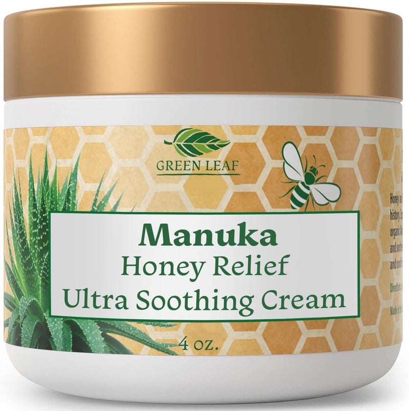 Green Leaf Naturals Manuka Honey Eczema Cream Moisturizing Lotion Treatment For Psoriasis Relief - Itchy, Dry Skin Rash Healing Ointment - Skin Soothing Moisturizer Baby Kids & Adults -High Strength Body & Face Cream 4oz - Image 1