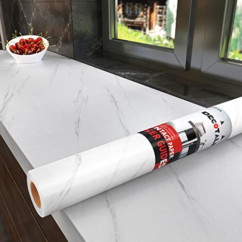 Decotalk White Marble Countertop Contact Paper Peel and Stick Marble Wallpaper for Countertops Waterproof 17.7x120 Matte Marble Contact Paper Granite Contact Paper for Kitchen Counter Removable Vinyl - Image 1