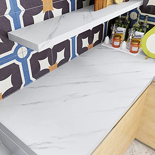Decotalk White Marble Countertop Contact Paper Peel and Stick Marble Wallpaper for Countertops Waterproof 17.7x120 Matte Marble Contact Paper Granite Contact Paper for Kitchen Counter Removable Vinyl - Image 3