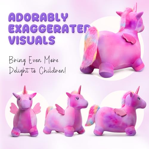 VangeBow Unicorn Bouncy Horse Toys for 1 2 3 4 5 Year Old Girl Gift Plush Unicorn Ride On Bouncy Animal for Toddlers 13 Indoor Outdoor Inflatable Hopping Toys for Girl Birthday Gift Pump Included - Image 5