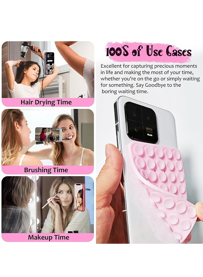 SUNDAREE عبوة من قطعتين من جراب الهاتف المصنوع من السيليكون مزدوج الجوانب، مزود بقاعدة شفط قوية بدون استخدام اليدين، وحامل هاتف من السيليكون لالتقاط صور السيلفي ومقاطع الفيديو، وملحقات هاتف غير قابلة للانزلاق (وردي فاتح وأبيض) - Image 5