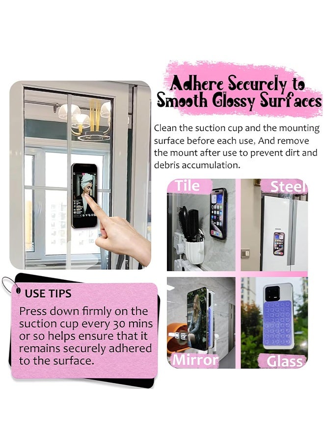 SUNDAREE عبوة من قطعتين من جراب الهاتف المصنوع من السيليكون مزدوج الجوانب، مزود بقاعدة شفط قوية بدون استخدام اليدين، وحامل هاتف من السيليكون لالتقاط صور السيلفي ومقاطع الفيديو، وملحقات هاتف غير قابلة للانزلاق (وردي فاتح وأبيض) - Image 4