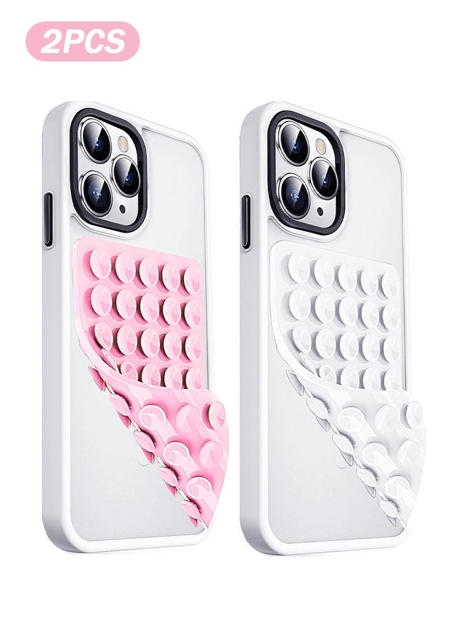 SUNDAREE عبوة من قطعتين من جراب الهاتف المصنوع من السيليكون مزدوج الجوانب، مزود بقاعدة شفط قوية بدون استخدام اليدين، وحامل هاتف من السيليكون لالتقاط صور السيلفي ومقاطع الفيديو، وملحقات هاتف غير قابلة للانزلاق (وردي فاتح وأبيض) - Image 1