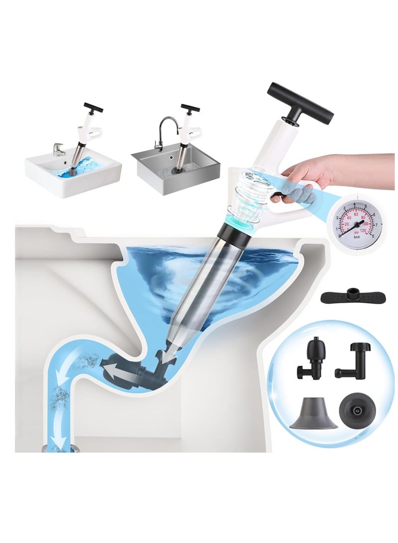 YelaJoy 6 PCS Toilet Plunger, Plungers for Bathroom Clogged with High Precision Pressure Gauge, Auger Clog Remover Tool, Plumbing Snake for Unclog Declogger Unclogging Snakes, Best Power Heavy Duty Unclogger (White) - Image 1