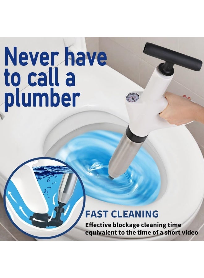 YelaJoy 6 PCS Toilet Plunger, Plungers for Bathroom Clogged with High Precision Pressure Gauge, Auger Clog Remover Tool, Plumbing Snake for Unclog Declogger Unclogging Snakes, Best Power Heavy Duty Unclogger (White) - Image 3