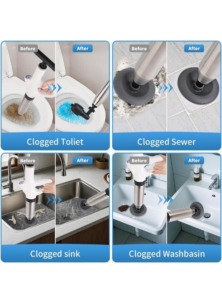 YelaJoy 6 PCS Toilet Plunger, Plungers for Bathroom Clogged with High Precision Pressure Gauge, Auger Clog Remover Tool, Plumbing Snake for Unclog Declogger Unclogging Snakes, Best Power Heavy Duty Unclogger (White) - Image 4