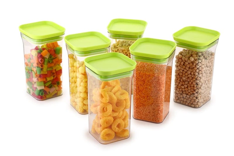 YouBee® Unbreakable Air Tight Kitchen Storage Container for Rice | Dal | Atta, BPA-Free, Flour | Cereals | Snacks | Stackable | Modular, 1100 Ml Set 6 (Green) - Image 1