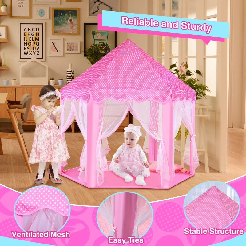 Monobeach Princess Castle Play Tent for Girls - Large 55'' x 53'' Playhouse with Star Lights for Indoor and Outdoor Play - Image 3