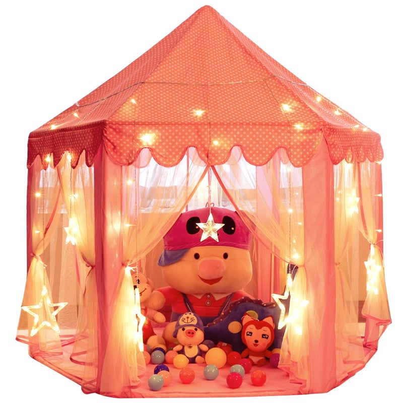 Monobeach Princess Castle Play Tent for Girls - Large 55'' x 53'' Playhouse with Star Lights for Indoor and Outdoor Play - Image 1