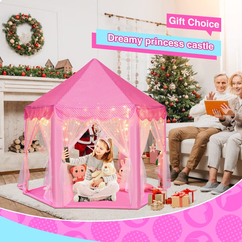 Monobeach Princess Castle Play Tent for Girls - Large 55'' x 53'' Playhouse with Star Lights for Indoor and Outdoor Play - Image 2