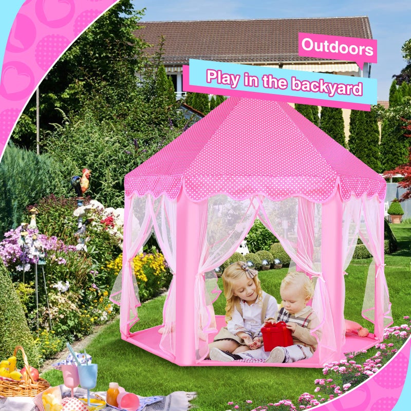 Monobeach Princess Castle Play Tent for Girls - Large 55'' x 53'' Playhouse with Star Lights for Indoor and Outdoor Play - Image 4