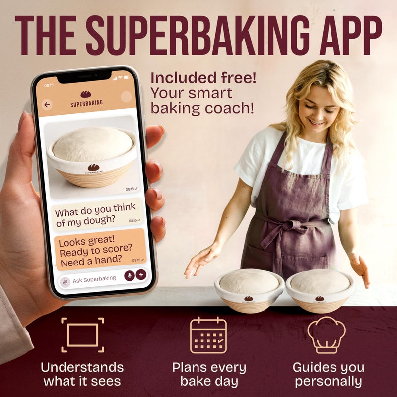 Superbaking 2 pcs Banneton Bread Proofing Basket, 9" Splinter-Free Round Rattan Bread Basket with Liners, Sourdough Starter Kit, Sourdough Bread Baking Supplies & Sourdough Kit, Bread Making Tools - Image 5