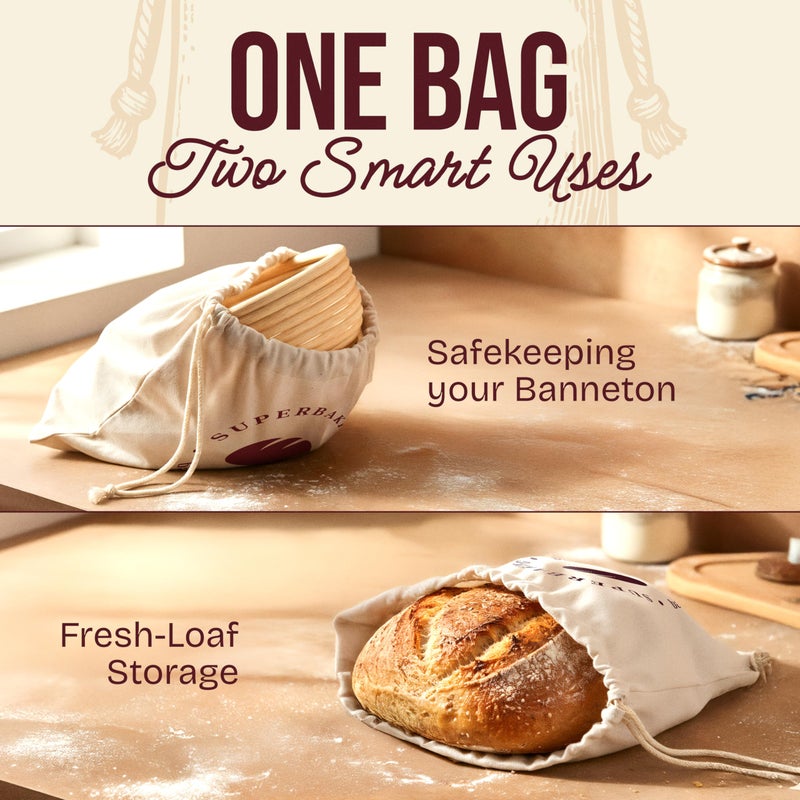 Superbaking 2 pcs Banneton Bread Proofing Basket, 9" Splinter-Free Round Rattan Bread Basket with Liners, Sourdough Starter Kit, Sourdough Bread Baking Supplies & Sourdough Kit, Bread Making Tools - Image 4