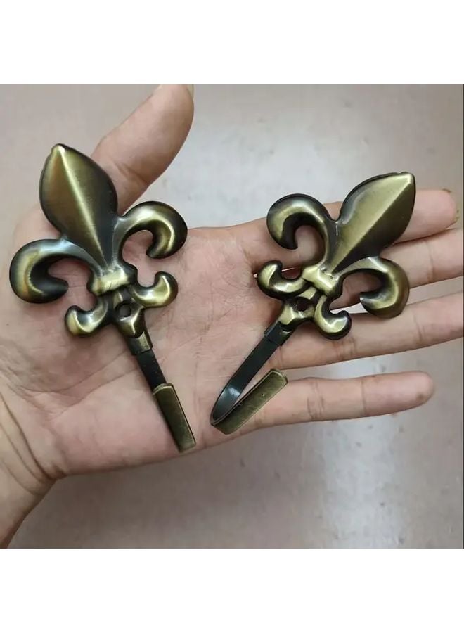 2 Pcs Vintage Metal Wall Hooks Elegant Floral Design for Towels Robes Cookware Storage - Image 1