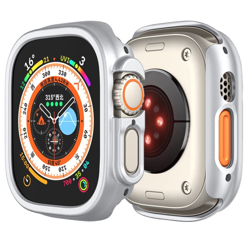 Yrzper Compatible with Apple Watch Ultra 49mm Hard PC Case Cover Resistant Impact Shockproof Protective All-Around Edge Protective PC Hard Bumper Cover Face for Apple Watch Ultra 49mm (Silver) - Image 2