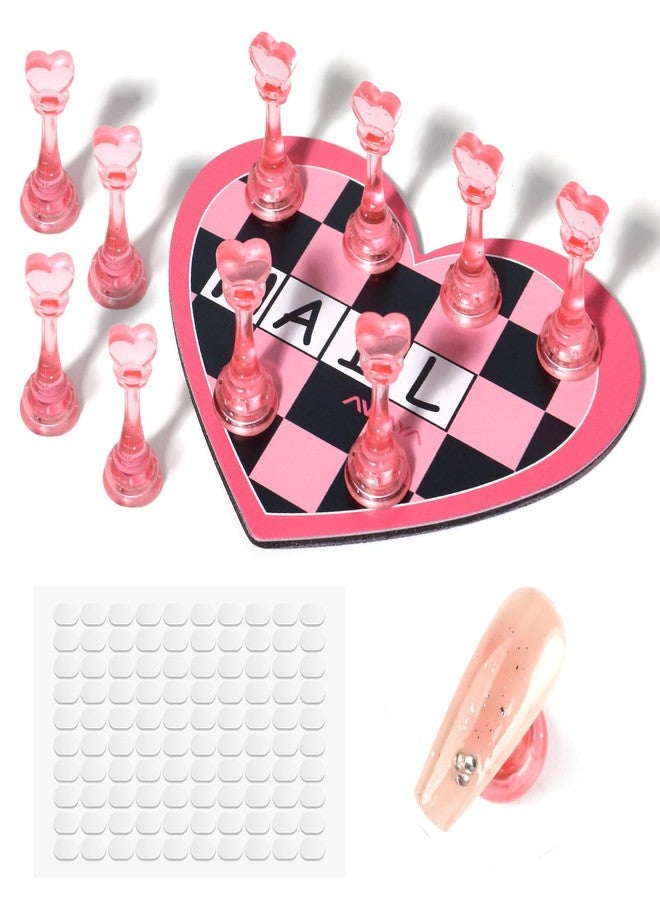 ANGNYA Nail Stand for Press Ons, Heart Shape Super Magnetic Base Nail Holder for Painting Nails with 200 Pcs Reusable Double-Sided Tape for Nails Practice Nail Tools Home DIY Salon Supplies - Image 1