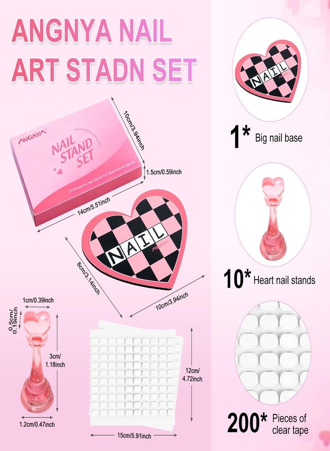 ANGNYA Nail Stand for Press Ons, Heart Shape Super Magnetic Base Nail Holder for Painting Nails with 200 Pcs Reusable Double-Sided Tape for Nails Practice Nail Tools Home DIY Salon Supplies - Image 2
