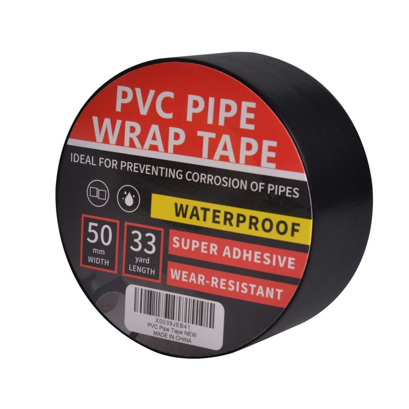 TAPEBEAR Corrosion Protection Pipe Tape, Wrap Pipe Tape for Drain Pipe, Metal Electrical Outdoor Underground Pipe, Waterproof PVC Black Tape, Duct Anti-Corrosion and Protection, 2Inch X 33Yard - Image 1
